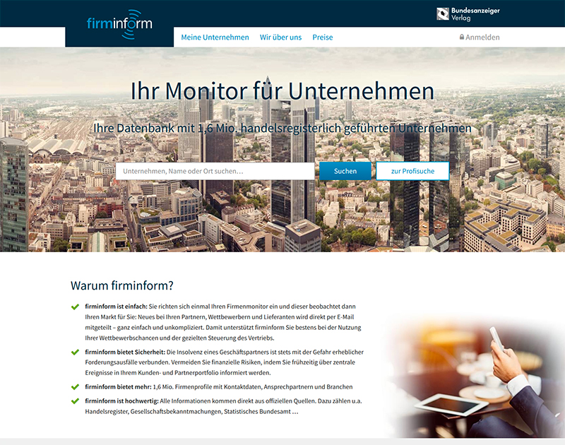 Screenshot Startseite Bundesanzeigerverlag