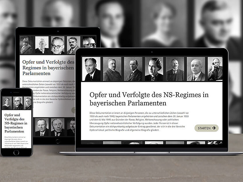 Darstellung der Website Verfolgte Abgeordnete auf verschiedenen Endgeräten
