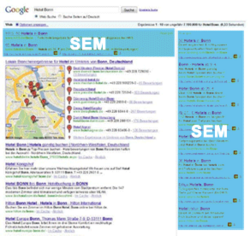 Bereich des Suchmaschinenmarketing auf einer Suchergebnisseite