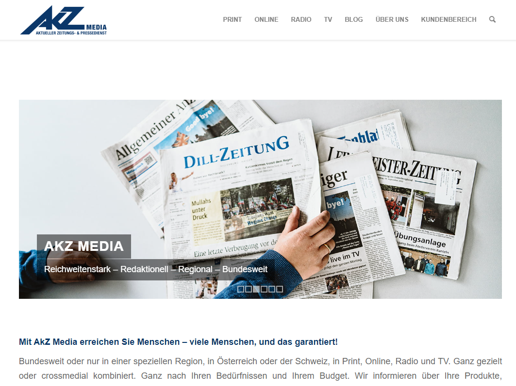 Screenshot Startseite AKZ Media