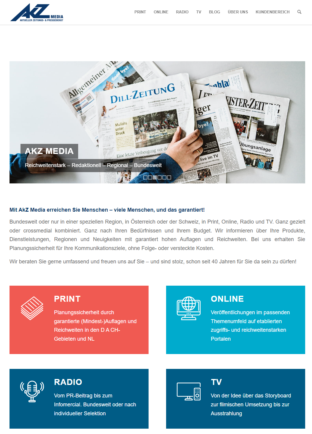Screenshot Startseite AKZ Media